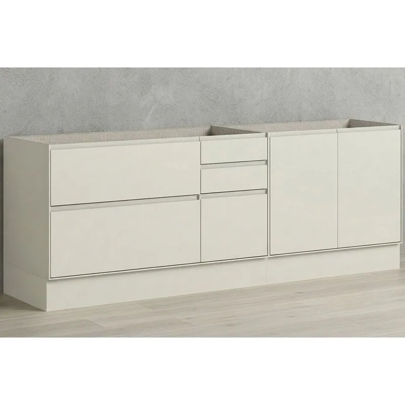 Balcão Cozinha Modulado Fineze 3 Portas 4 Gavetas 200cm Areia Henn