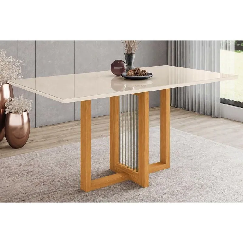 Mesa Cozinha Natalí Madeirado/vidro 160x90cm Cinamom/of Henn