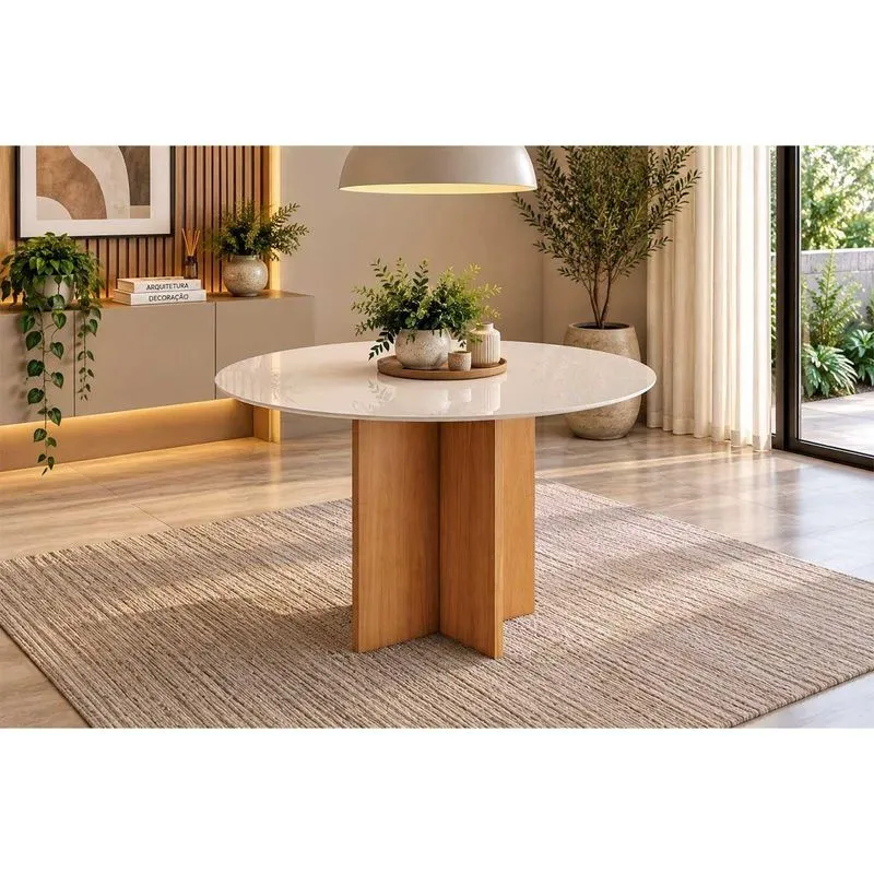 Mesa Cozinha Lana Redonda 90cm Cinamomo/Off White Henn