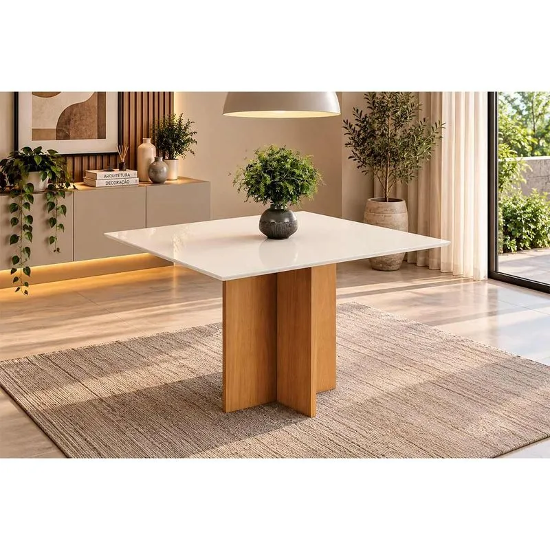 Mesa Cozinha Lana Canto Reto c/Vidro 90cm Cinamomo/Of Henn