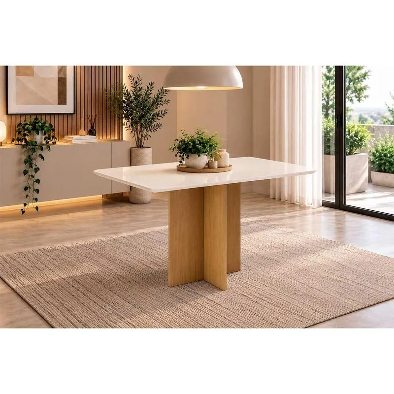 Mesa Cozinha Lana Canto Curvo C/vidro 120cm Cinamomo/of Henn