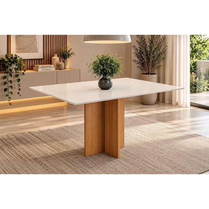 Mesa Cozinha Lana Canto Reto C/vidro 120cm Cinamomo/of Henn