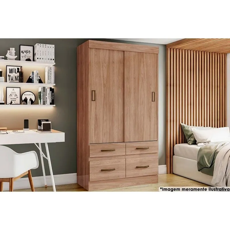 Guarda Roupa Casal 2 Portas de Correr e 4 Gavetas Briz BE25 Flex Jequitiba/Jequitiba ou Off White - Henn