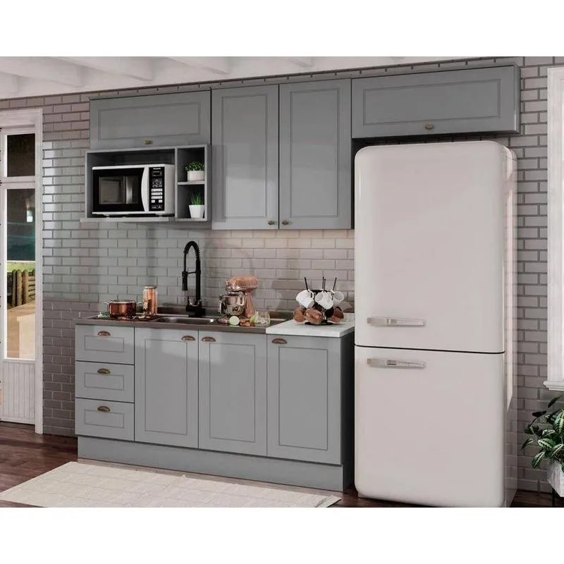 Kit de Cozinha Completa 7 Peças Americana (4Aéreos+2Balcões+1Complemento) s/Pia CZ139 Cinza - Henn