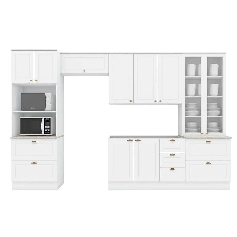 Kit de Cozinha Completa 5 Peças Americana (2Aéreos + 1Balcão + 2Paneleiros) C5P55 Branco - Henn