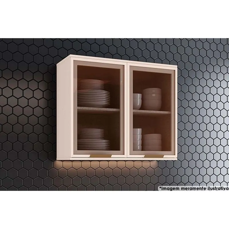 Armário Aéreo p/ Cozinha Connect c/ 2 Portas c/Vidro 80cm Off White - Henn