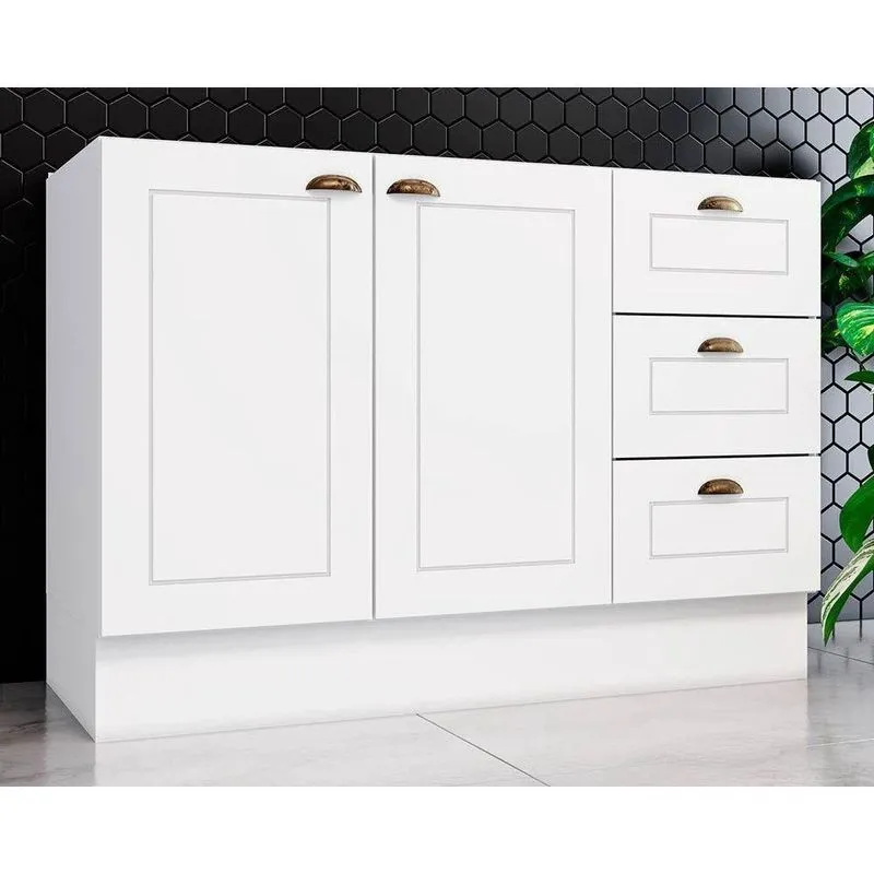 Balcão De Cozinha Americana 2 Portas E 3 Gavetas p/ Pia 120cm S/tampo Branco - Henn