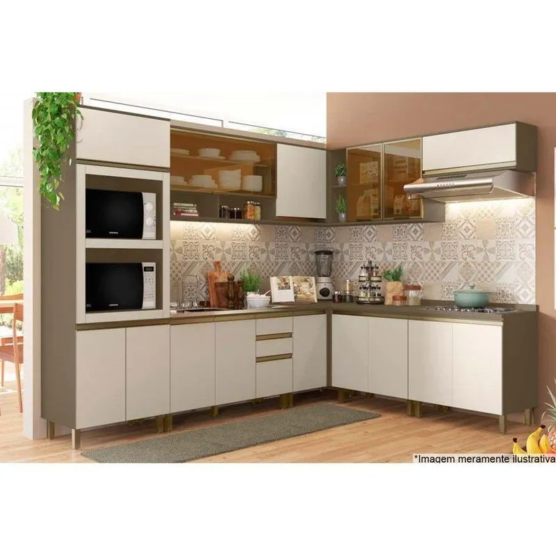 Cozinha Completa Connect 13 Pecas 4 Armarios 4 Balcoes 1 Paneleiro 4 Complementos C13p02 Duna Cristal Henn