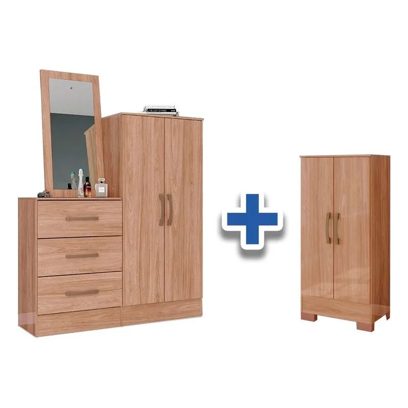 Guarda Roupa BS03 2 Portas c/ Pés + Cômoda Multiuso B700 Jequitibá - Henn