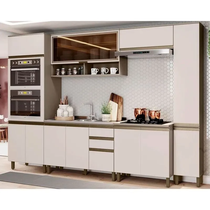 Kit de Cozinha Completa 7 Peças Connect (2 Aéreos+2Balcões+2Paneleiro+1Complemento) CPT90 Duna/Cristal - Henn