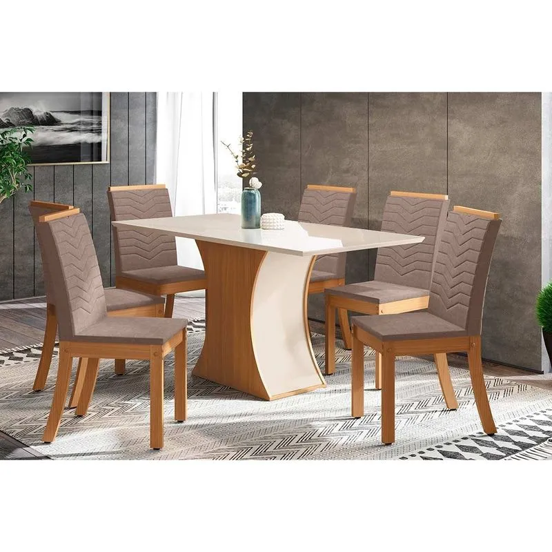 Mesa Sala Luiza SC16 Canto Reto 160+6 Cadeiras Isa Nature/Bege-Henn