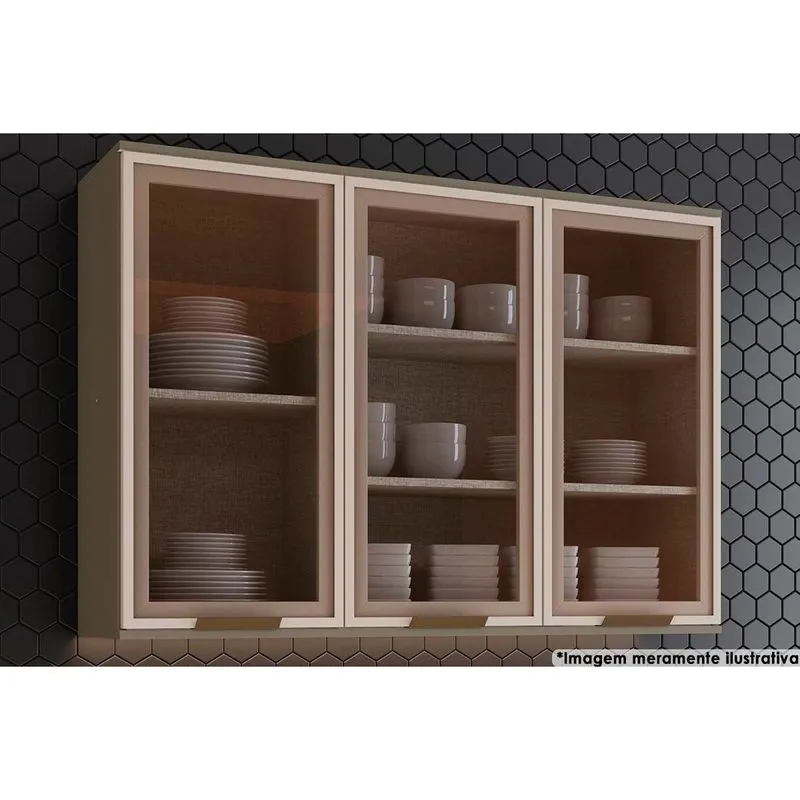 Armário de Cozinha Modulado Connect 3 Portas Vidro 120cm Duna - Henn