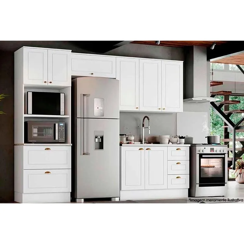 Kit de Cozinha Completa 4 Peças Americana (2 Armários + 1 Balcão + 1 Paneleiro) C4P11 Branco - Henn
