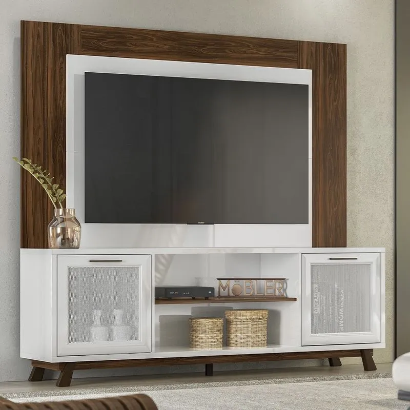 Rack Giovana com Painel Giovana para TV até 75 Polegadas 180 cm Palisandro Branco Patoti Móveis