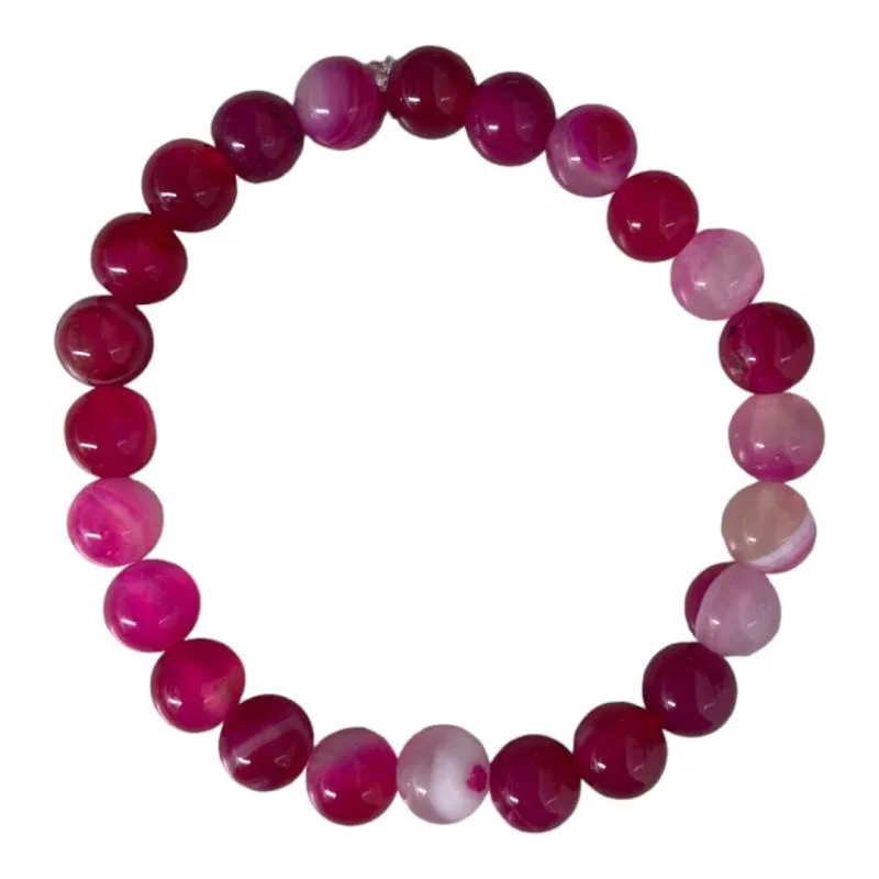 Pulseira Pedra Natural Ágata Rosa 8mm Atrai Riqueza E Amor