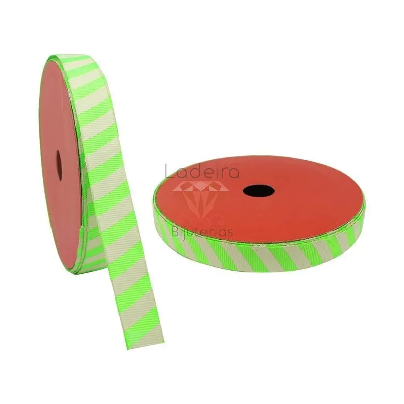 Fita De Gorgurao Listrada 15Mm Em Poliester Com 50 Metros Fc551 - Verde E Bege