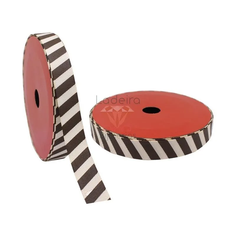 Fita De Gorgurao Listrada 15Mm Em Poliester Com 50 Metros Fc552 - Rose E Marrom