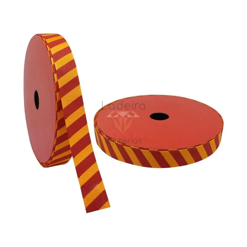 Fita De Gorgurao Listrada 15Mm Em Poliester Com 50 Metros Fc553 - Laranja E Vermelho