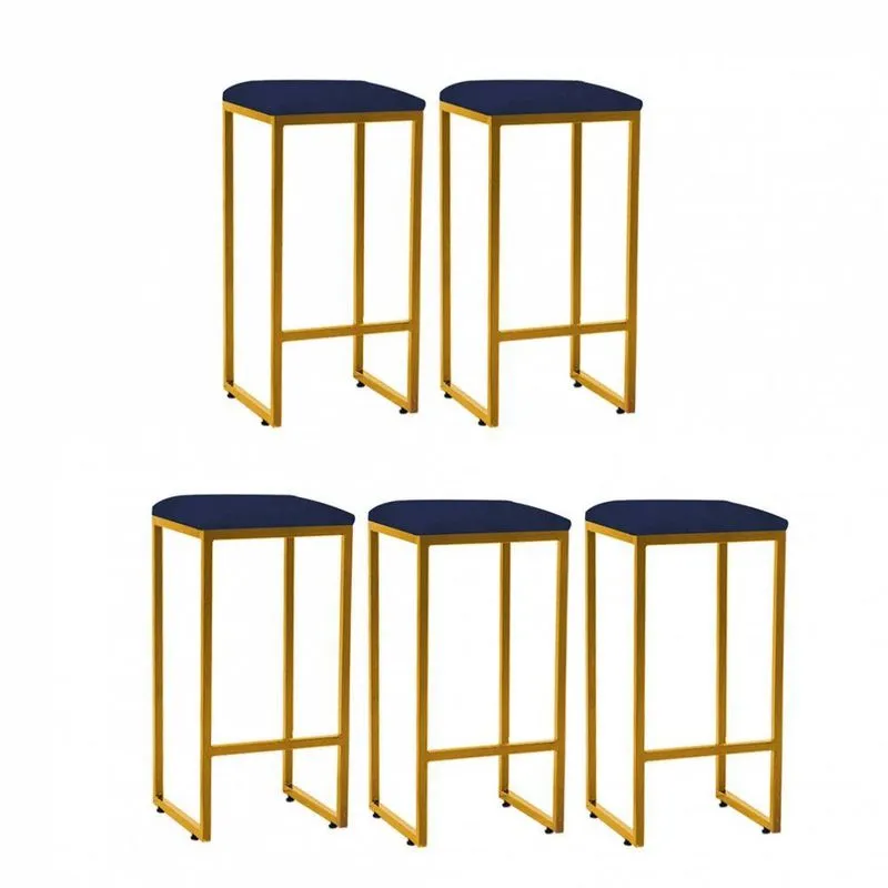 Kit 05 Banqueta Alta Lua Suede Azul Marinho