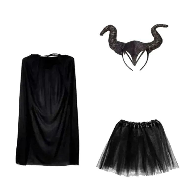 Kit Bruxa Malévola C/ Tiara Capa e Saia Festas Eventos