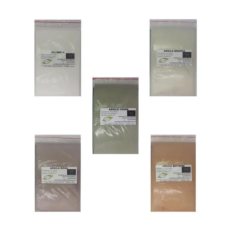 Kit Argila 500g Dolomita Branca Verde Roxa Marrom