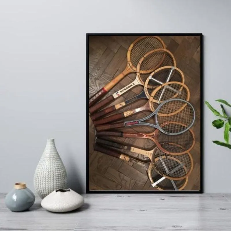 Quadro Retrô Tênis - Fotos Raquetes 24X18Cm - Com Vidro