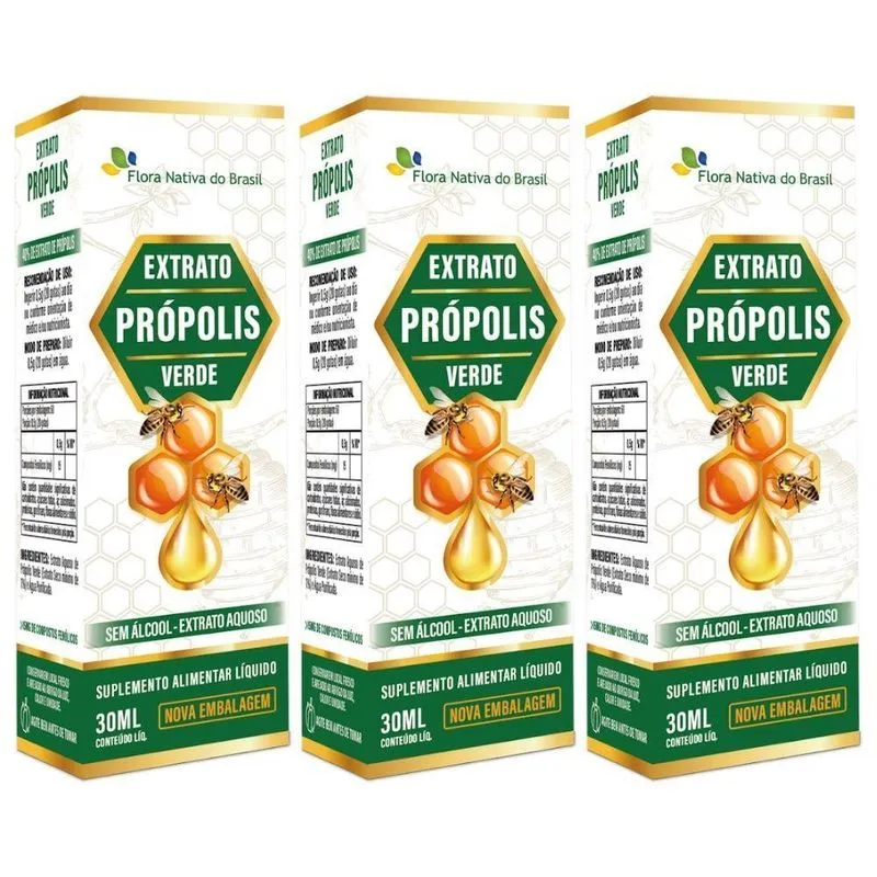 Kit 3x Extrato Própolis Verde Em Gotas 30ml - Flora Nativa