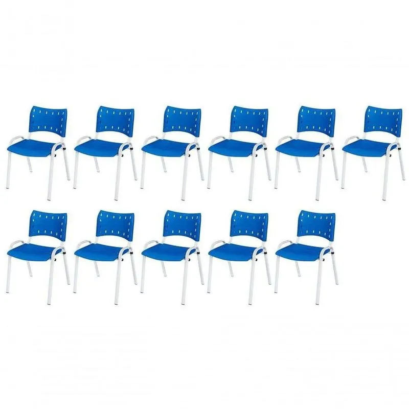Cadeira Iso Base Branco Igreja, Escola, Escritório - Azul Kit 11 Peças