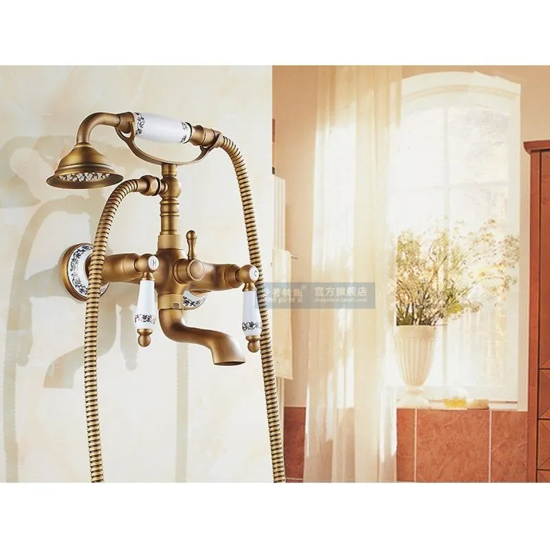 Ducha Para Banheira Duplo Comando Bronze Vintage Porcelana