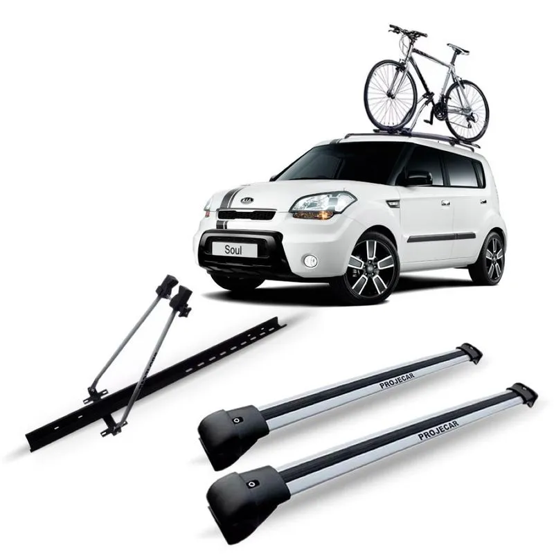 Travessa Bagageiro Kia Soul Aluminio Prata + Suporte Bike