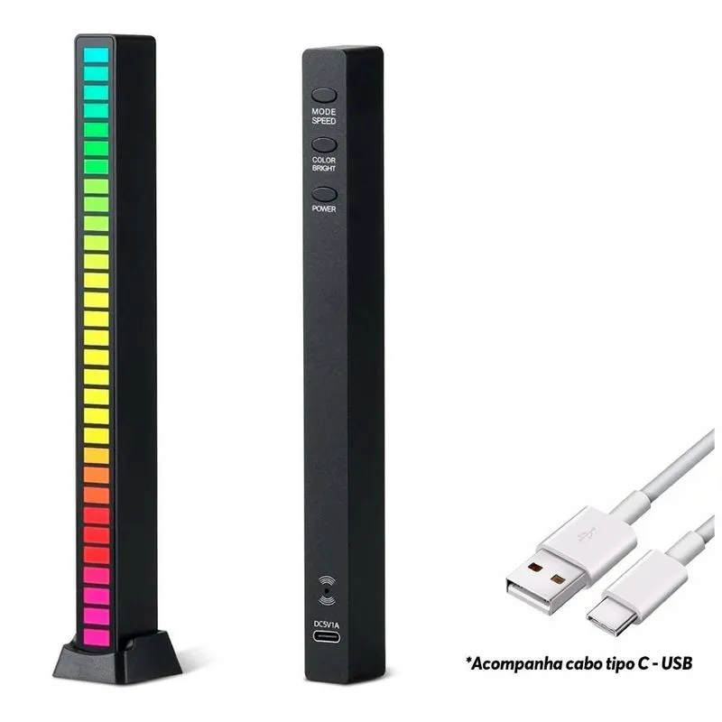 Torre Barra Led Rgb Rítmica Luz Som Musica Iluminação Gamer