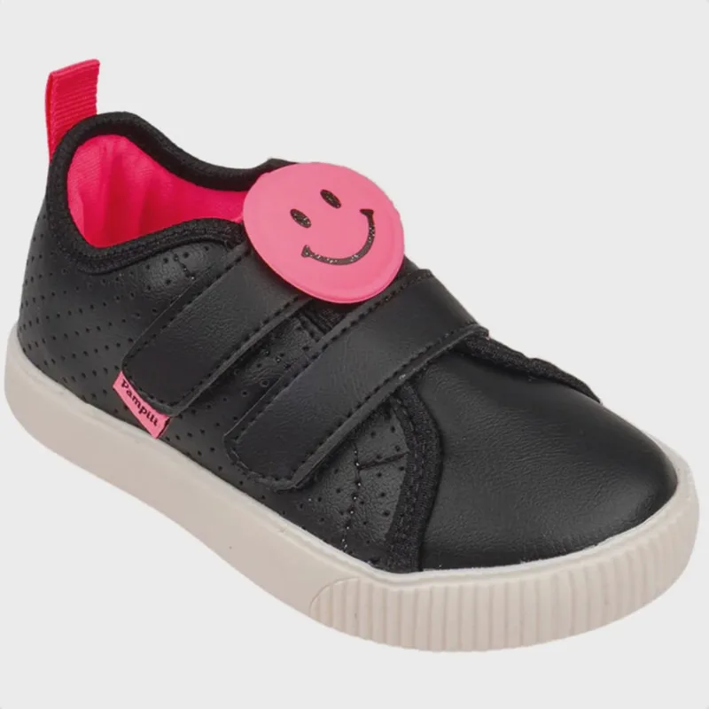 Tênis Infantil Pampili Colegial Luna Smile Preto com Pink