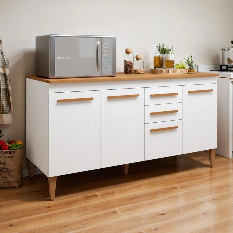 Balcão Toronto 4 Portas 2 Gavetas MDP 153cm Branco Kaiki Móveis