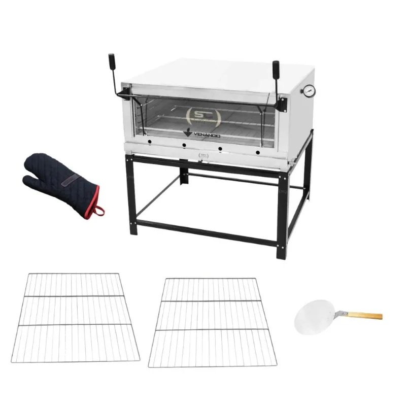 Forno Gás Industrial Pedra Roma Inox Firi110 + 2 Grades Extra + Luva Térmica + Pá Pizza - Venâncio