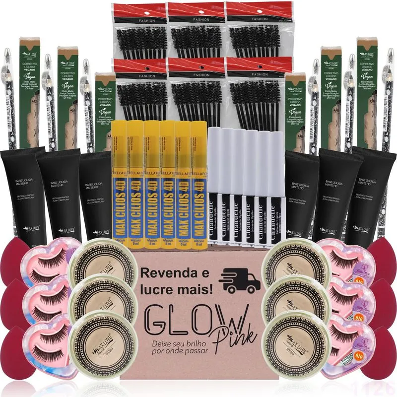 Kit Maquiagem Barata E Acessorios 54 Itens Atacado Glow Pink