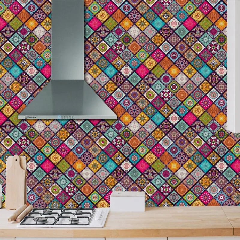 Papel De Parede Mandala Azulejo Adesivo Vinílico Lavável 3m