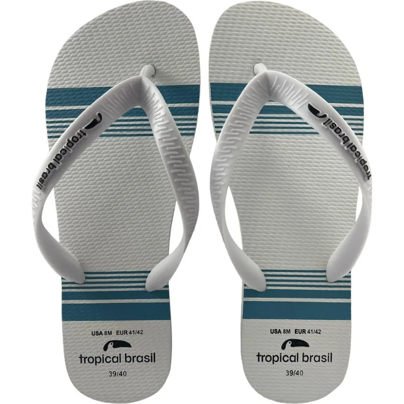 Chinelo Tropical Brasil Listras Branco com Azul - 43