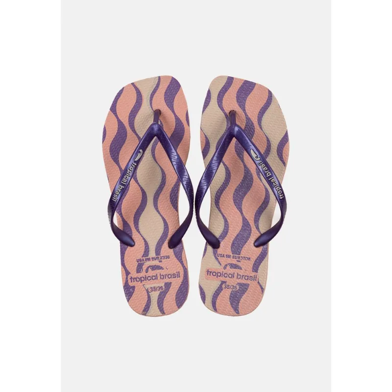 Chinelo Tropical Brasil Quadradinha Estampado Violeta Perolado com Rose - 33