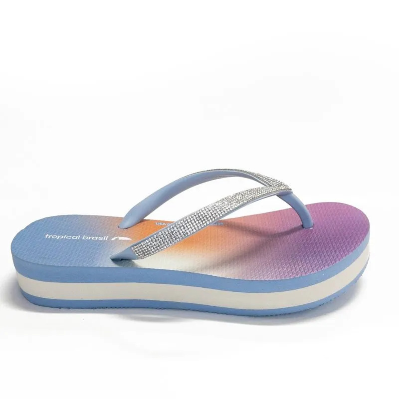 Tamanco Feminino Tropical Brasil Degradê Azul, 39/40