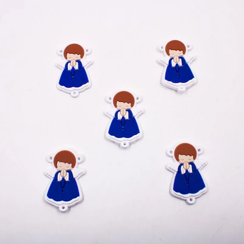 Aplique Anjos 33X50mm Emborrachado Com 50 Peças 100P - Azul Com Branco