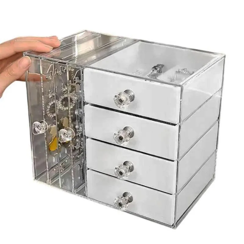Porta Joias BSL3923 Acrílico 4 Gavetas Compartimentos Aveludados Transparente AB Mídia