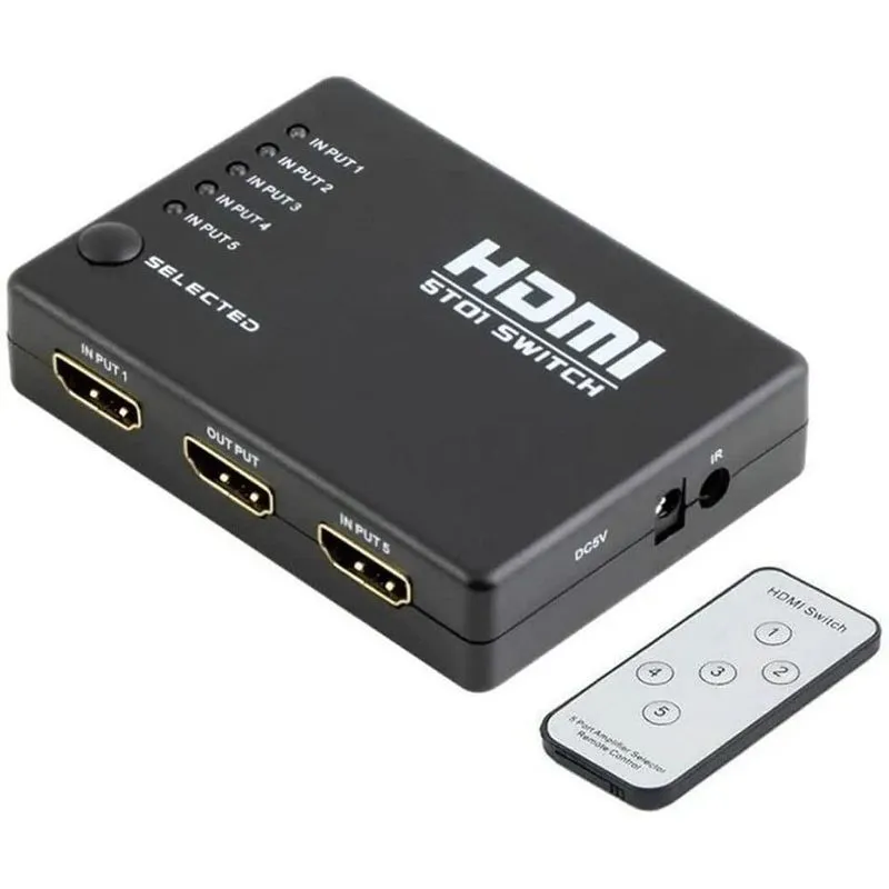 Mini Hub Hdmi Switch 5 Portas Full Hd 1080p Controle Remoto