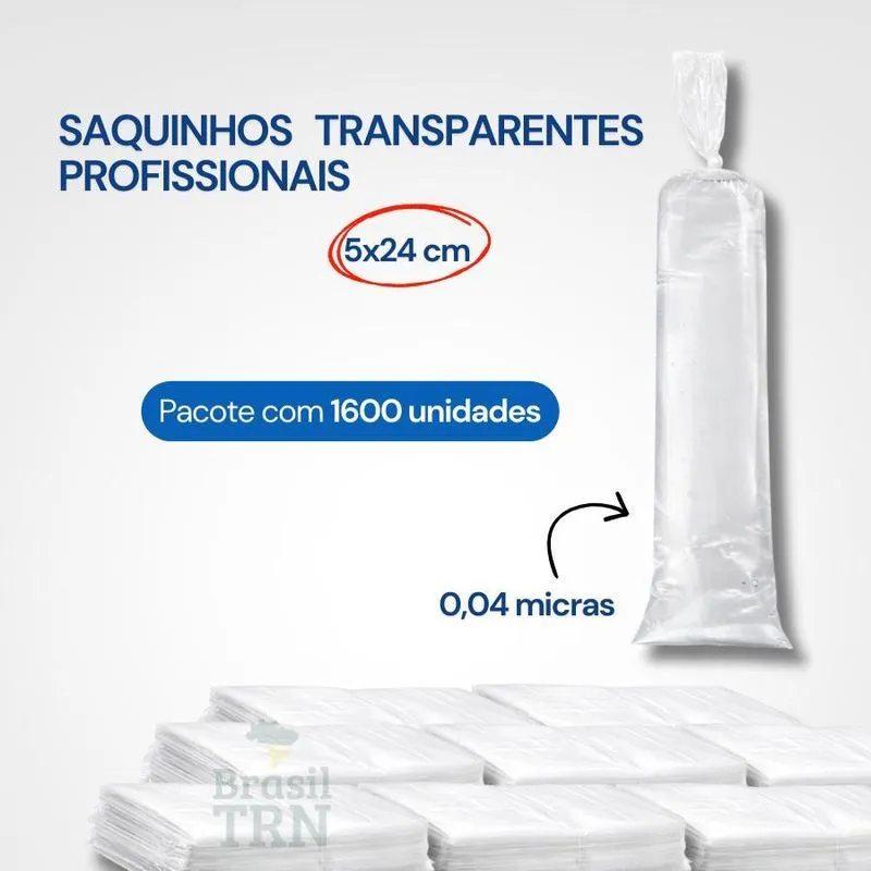 Saquinho Para Gelinho Transparente 5x24cm Kit 1600 Unid Pebd