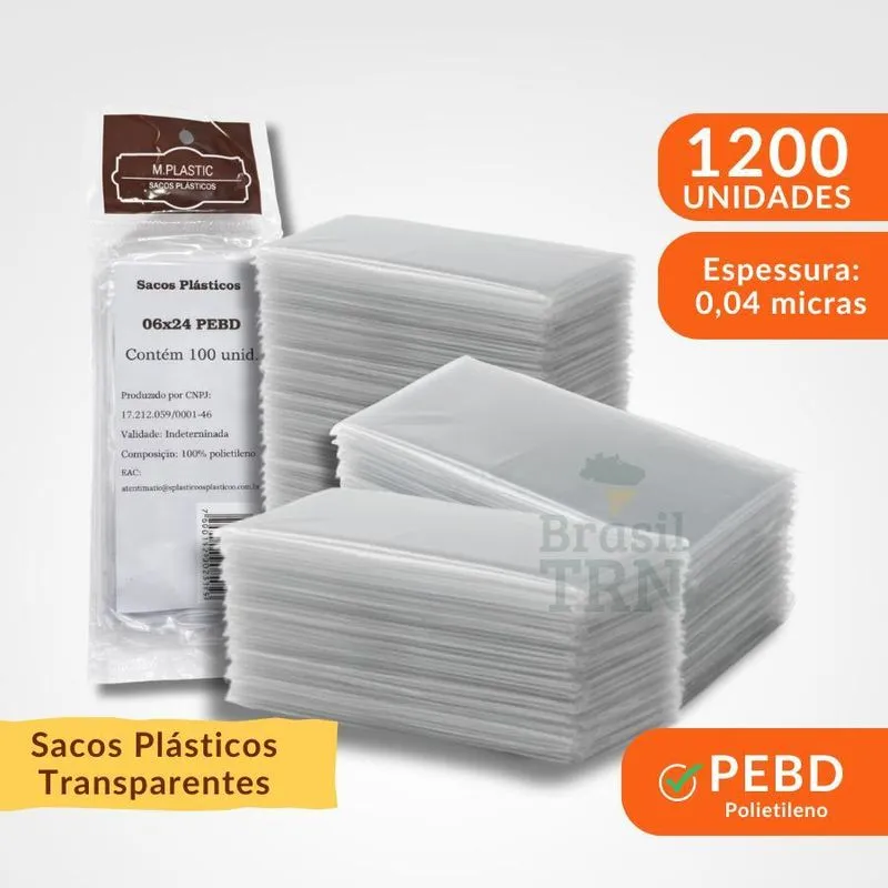 Saco Plástico Transparente 6x24cm 1200 Unid Saquinho Sacolé