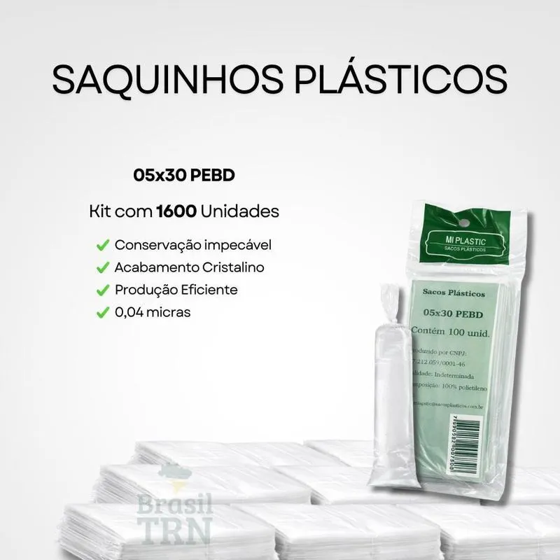 Saquinho Plástico Para Gelinho 5x30cm 1600 Unid Transparente