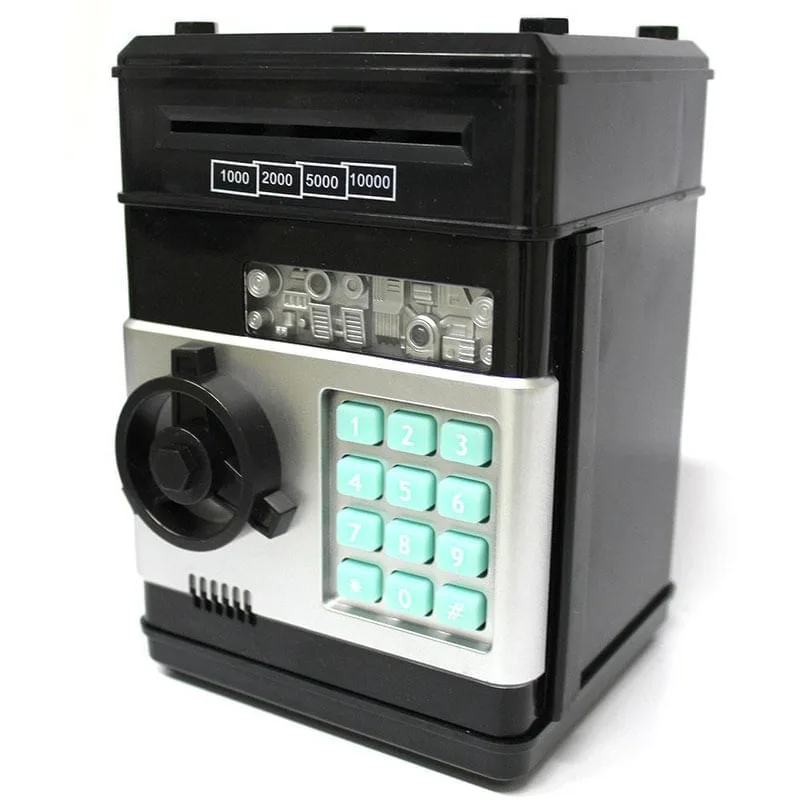 Mini Cofre Eletrônico Digital Senha Notas E Moedas Preto