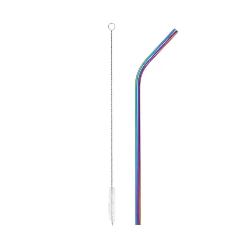 Canudo Curvo Inox Holográfico com Escova 20cm E200520 - Bono