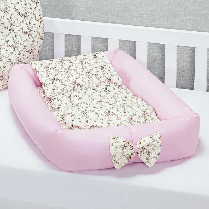 Ninho Redutor Berço Floral Rosa Menina Laço