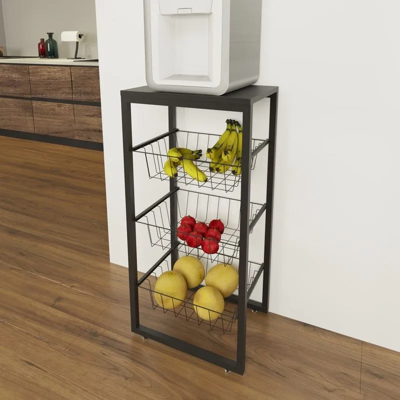 Fruteira De Chão Preto Fosco Em Aço mdf Preto