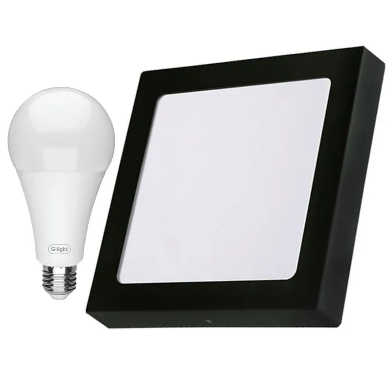 Kit Luminária Painel 18w Sobrepor Preto 6500k - G-light